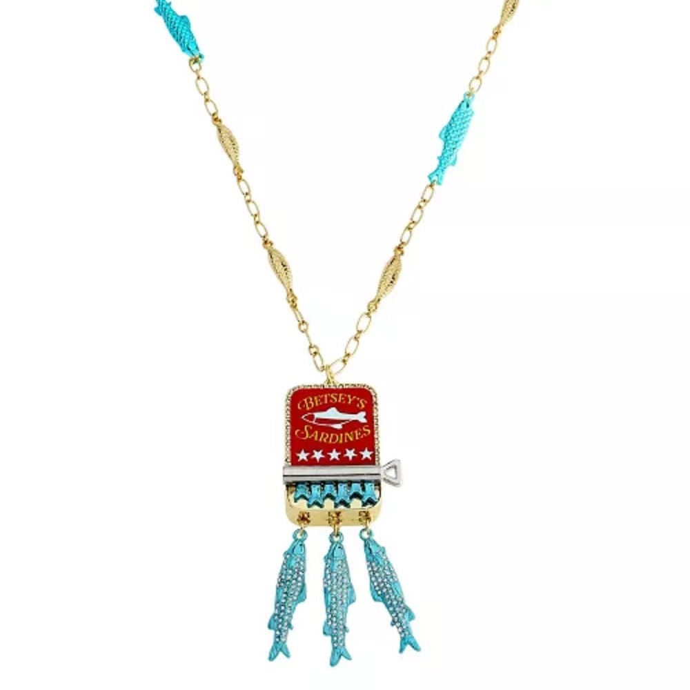 Betsey Johnson Faux Stone Girl Dinner Sardines Pendant Necklace
